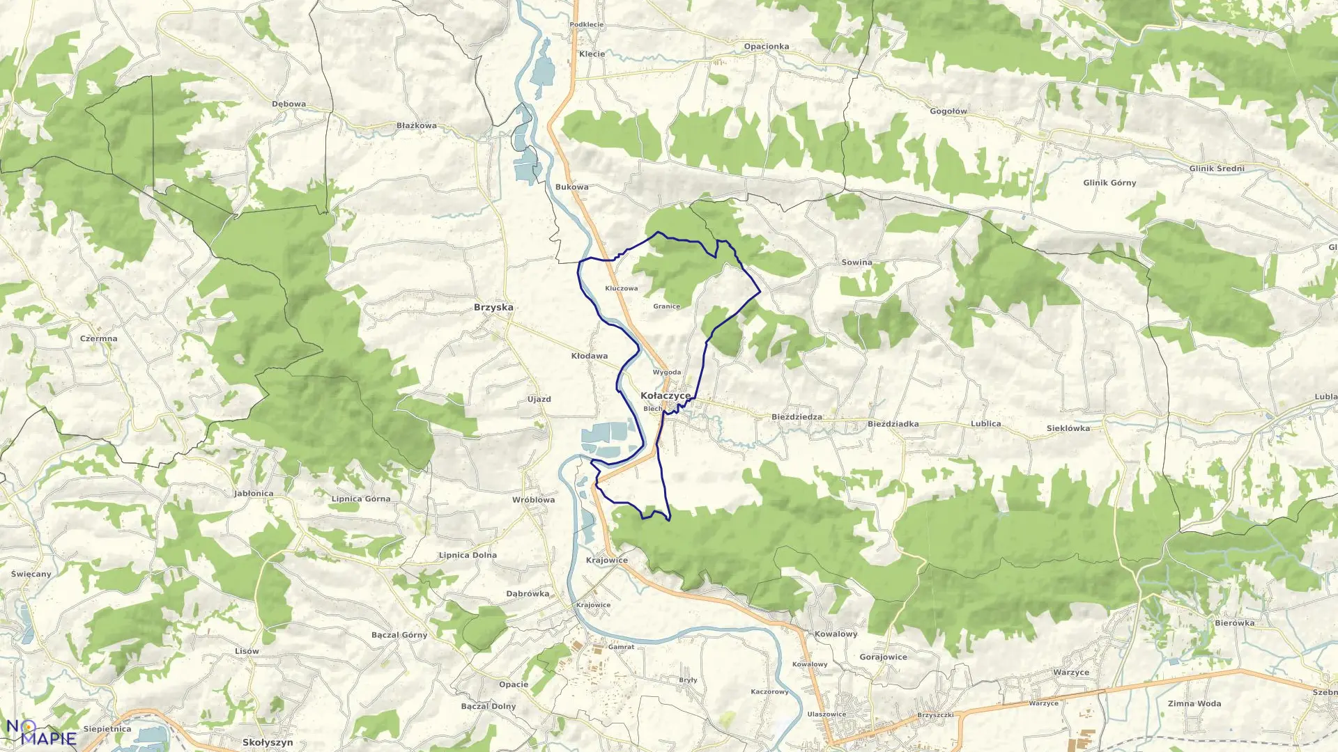 Mapa obrębu Kołaczyce w gminie Kołaczyce