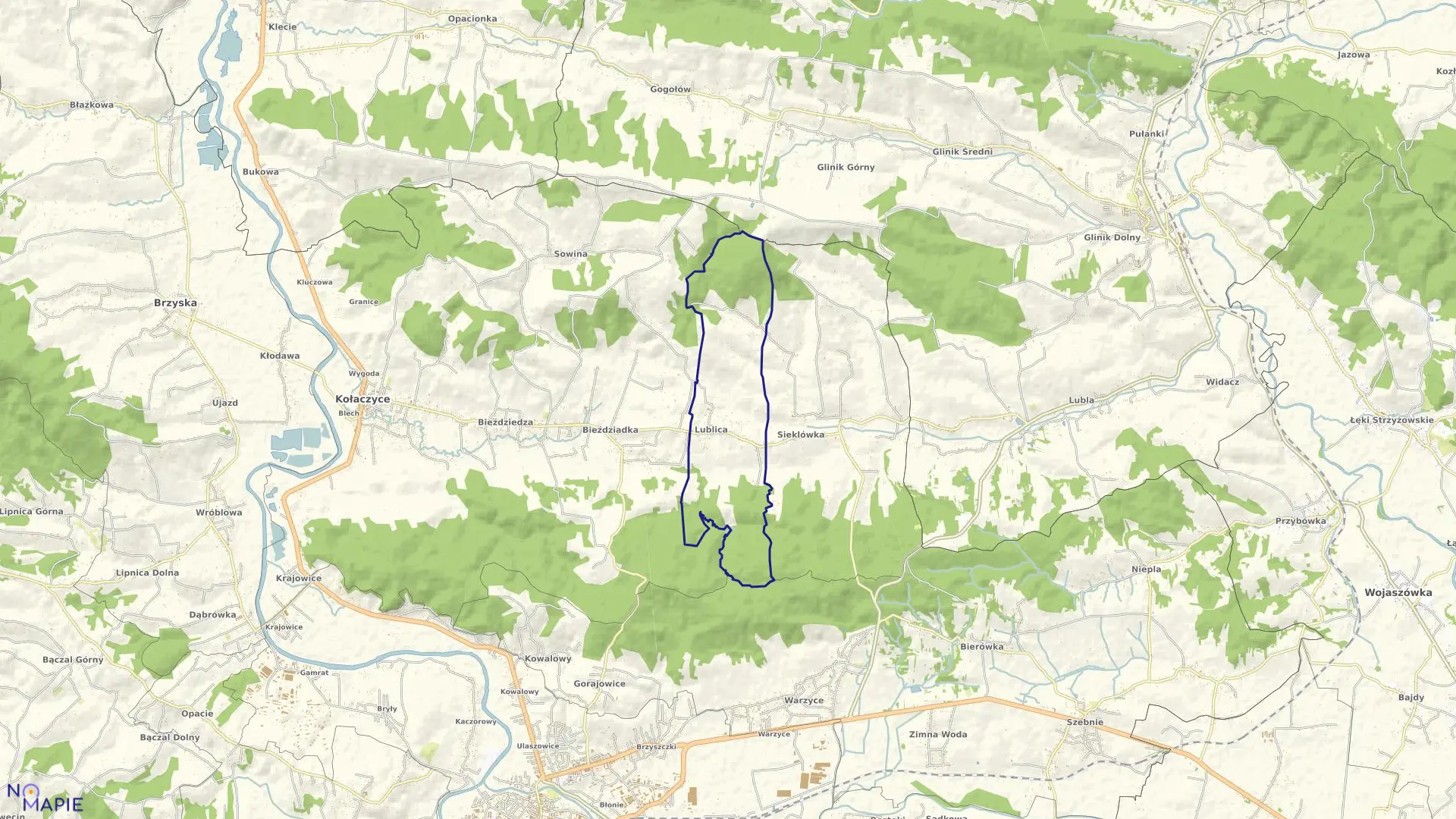 Mapa obrębu Lublica w gminie Kołaczyce