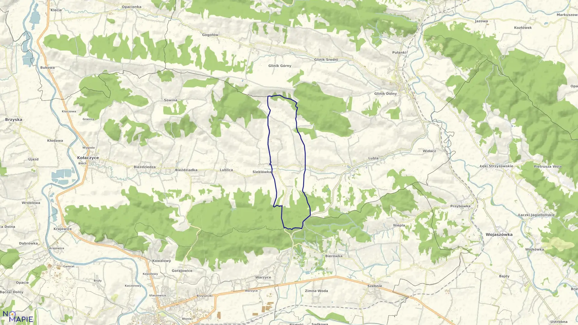 Mapa obrębu Sieklówka Dolna w gminie Kołaczyce