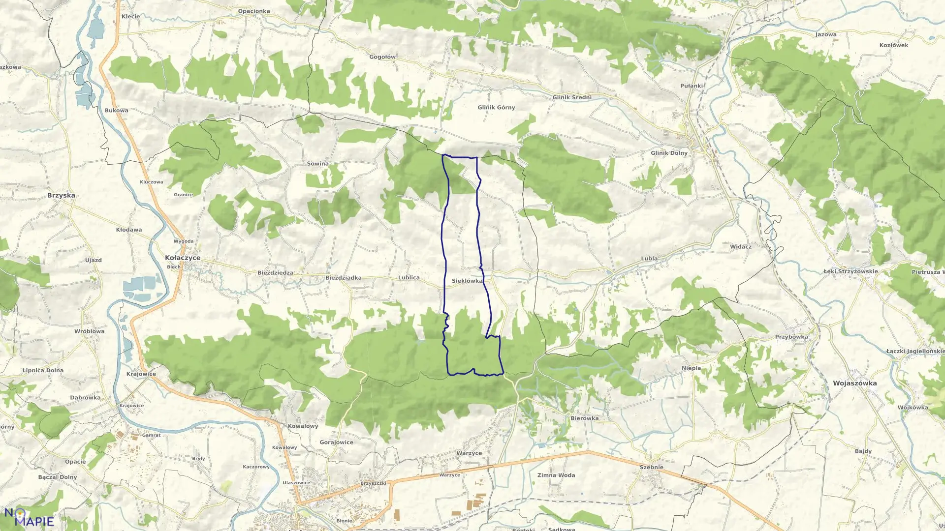 Mapa obrębu Sieklówka Górna w gminie Kołaczyce